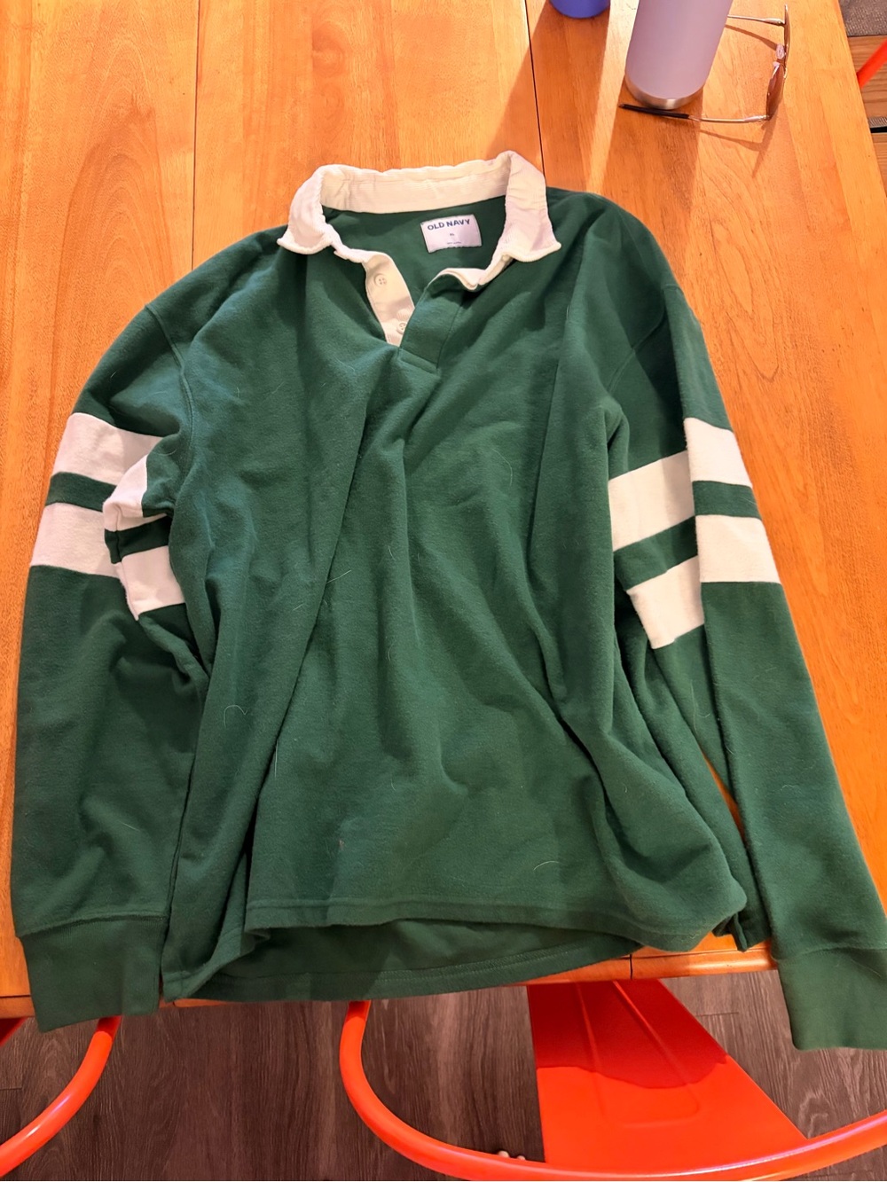 Old Navy Dark Green Rugby Pullover with White Stripe Accents